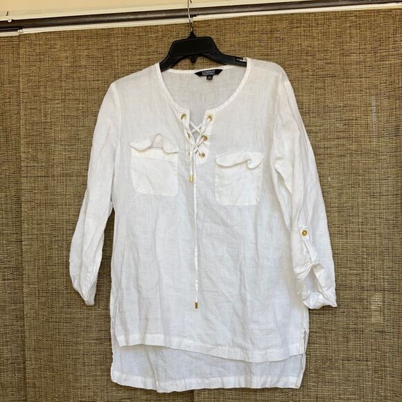 Ellen Tracy white linen tunic - Picture 1 of 6